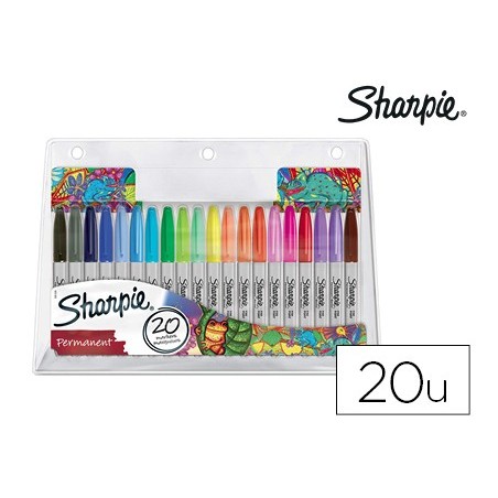 Rotulador sharpie permanente punta fina blister de 20 unidades colores surtidos