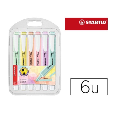 Rotulador stabilo fluorescente swing cool color pastel bolsa de 6 unidades colores surtidos