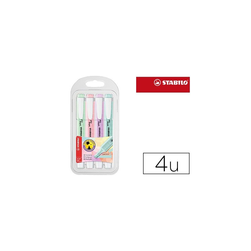 Rotulador stabilo fluorescente swing cool color pastel bolsa de 4 unidades colores surtidos Rotulador stabilo fluorescente swing cool color pastel bolsa de 4 unidades colores surtidos