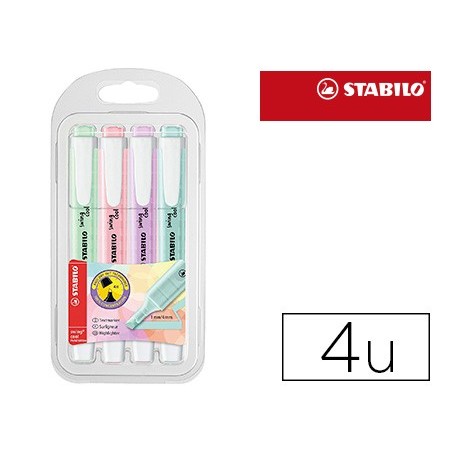 Rotulador stabilo fluorescente swing cool color pastel bolsa de 4 unidades colores surtidos