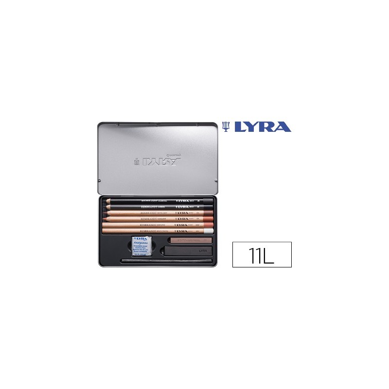 Lapices lyra rembrandt monocromo con accesorios para esbozos caja metalica de 11 unidades Lapices lyra rembrandt monocromo con accesorios para esbozos caja metalica de 11 unidades