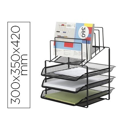 Bandeja clasificadora sobres q-connect kf17296 metalica rejilla negra 3 bandejas 300x350x420 mm