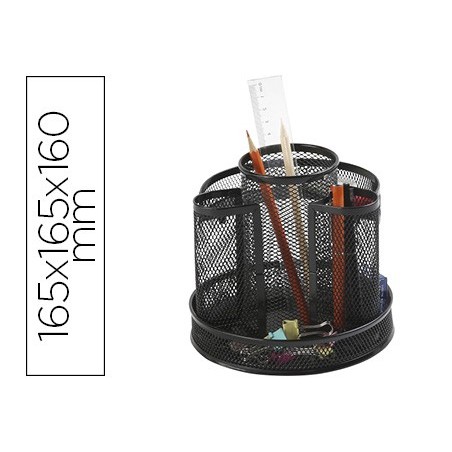 Organizador sobremesa q-connect kf17294 metalico giratorio rejilla negra 165x165x160 mm