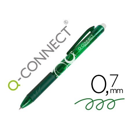 Boligrafo q-connect retractil borrable 0,7 mm color verde