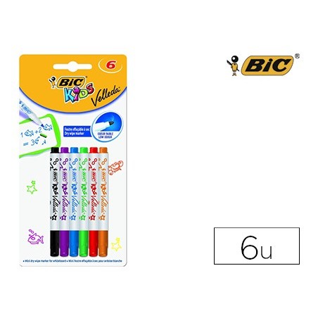 Rotulador bic kids velleda para pizarra blister de 6 colores surtidos