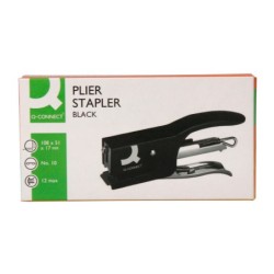 Grapadora q-connect kf22340 de tenaza metalica color negro capacidad 12 hojas usa grapas numero 10