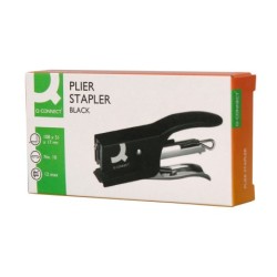 Grapadora q-connect kf22340 de tenaza metalica color negro capacidad 12 hojas usa grapas numero 10