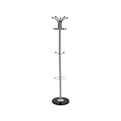 Perchero metalico q-connect gris de pie 10 colgadores y paraguero 174x40cm
