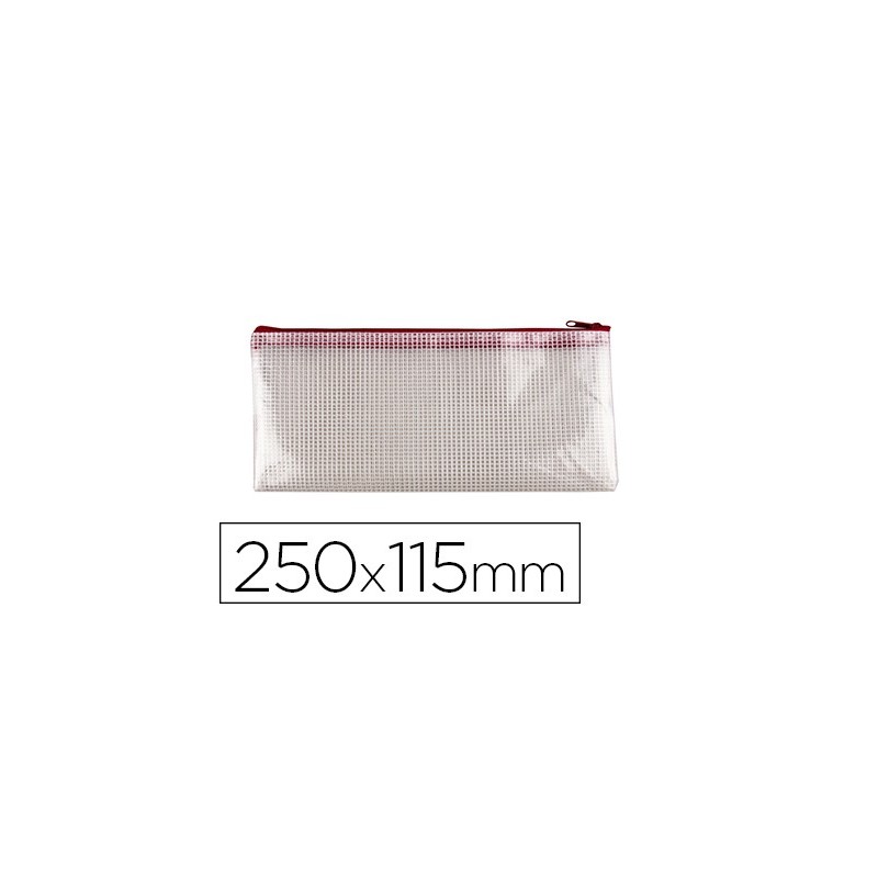 Bolsa multiusos q-connect malla cheque 250x115 mm apertura superior con cremallera rojo