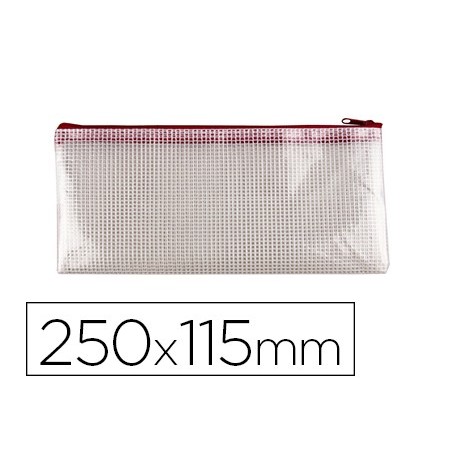 Bolsa multiusos q-connect malla cheque 250x115 mm apertura superior con cremallera rojo