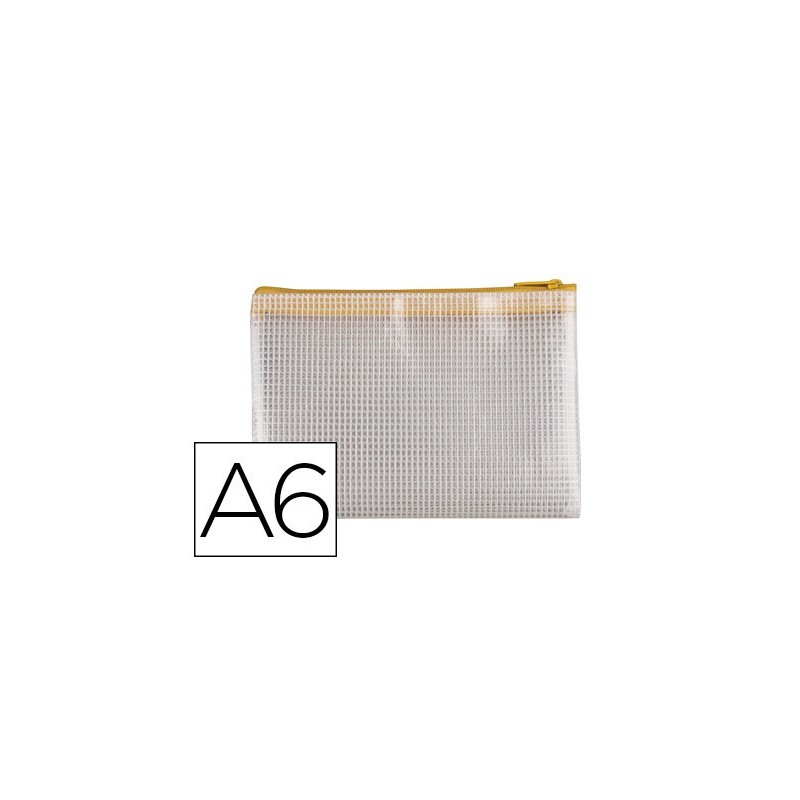 Bolsa multiusos q-connect malla din a6 apertura superior con cremallera amarillo Bolsa multiusos q-connect malla din a6 apertura superior con cremallera amarillo
