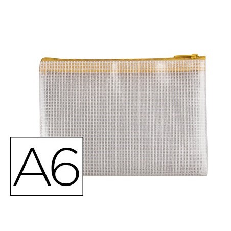 Bolsa multiusos q-connect malla din a6 apertura superior con cremallera amarillo
