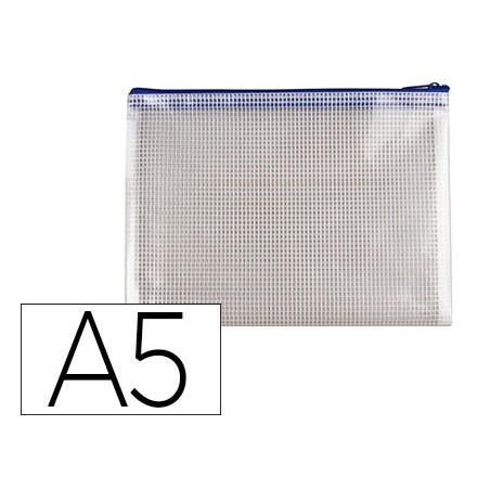 Bolsa multiusos q-connect malla din a5 apertura superior con cremallera azul
