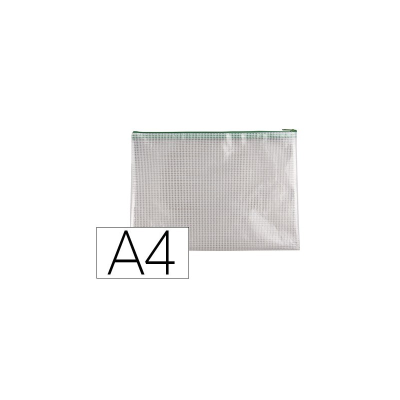 Bolsa multiusos q-connect malla din a4 apertura superiorcon cremallera verde Bolsa multiusos q-connect malla din a4 apertura superiorcon cremallera verde