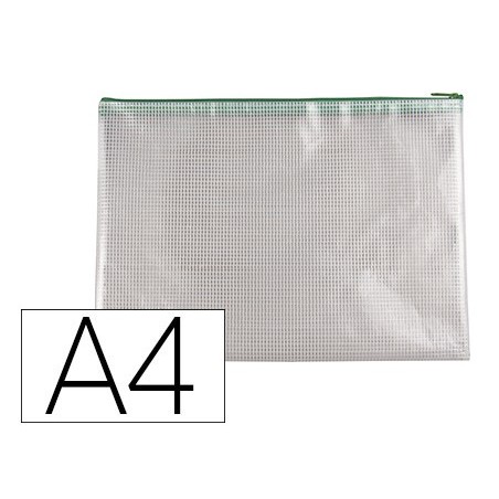 Bolsa multiusos q-connect malla din a4 apertura superiorcon cremallera verde