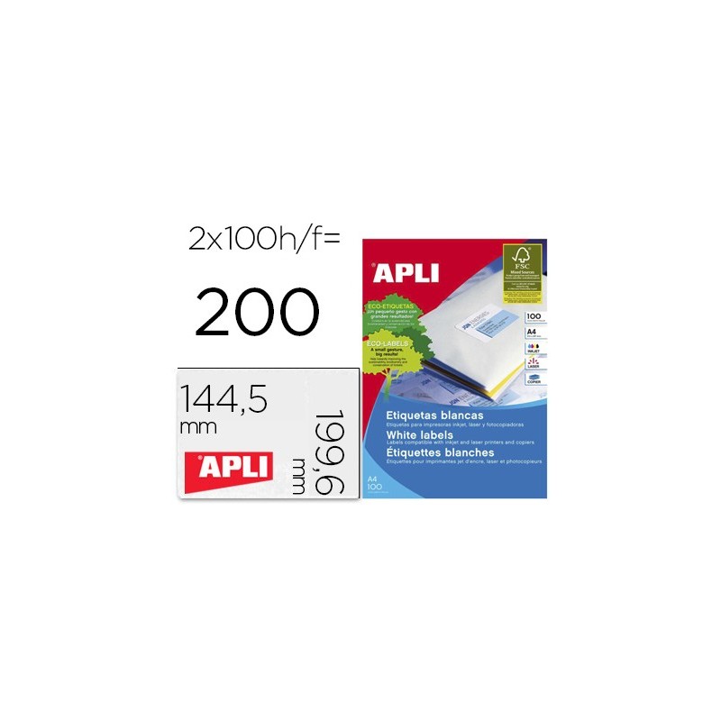Etiqueta adhesiva apli 2423 tamaño 199,6x144,5 mm fotocopiadora laser ink-jet caja con 100 hojas din a4