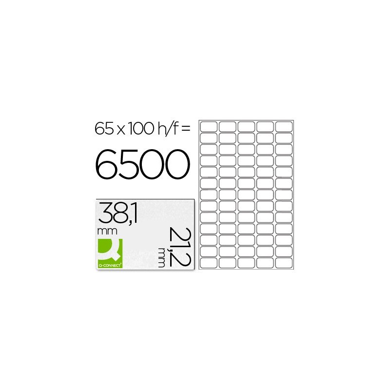 Etiqueta adhesiva q-connect kf15386 tamaño 38,1x21,2 mm fotocopiadora laser ink-jet caja con 100 hojas din a4