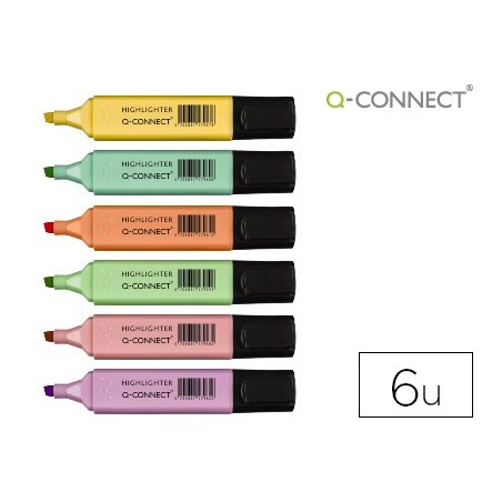 Rotulador q-connect fluorescente pastel punta biselada estuche de 6 unidades colores surtidos