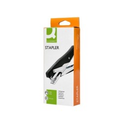 Grapadora q-connect metalizada y negra de tenaza tacto suave capacidad 25 hojas usa grapas 24/6 y 26/6
