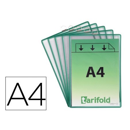 Funda para colgar tarifold din a4 pvc con anilla marco verde pack de 5 unidades