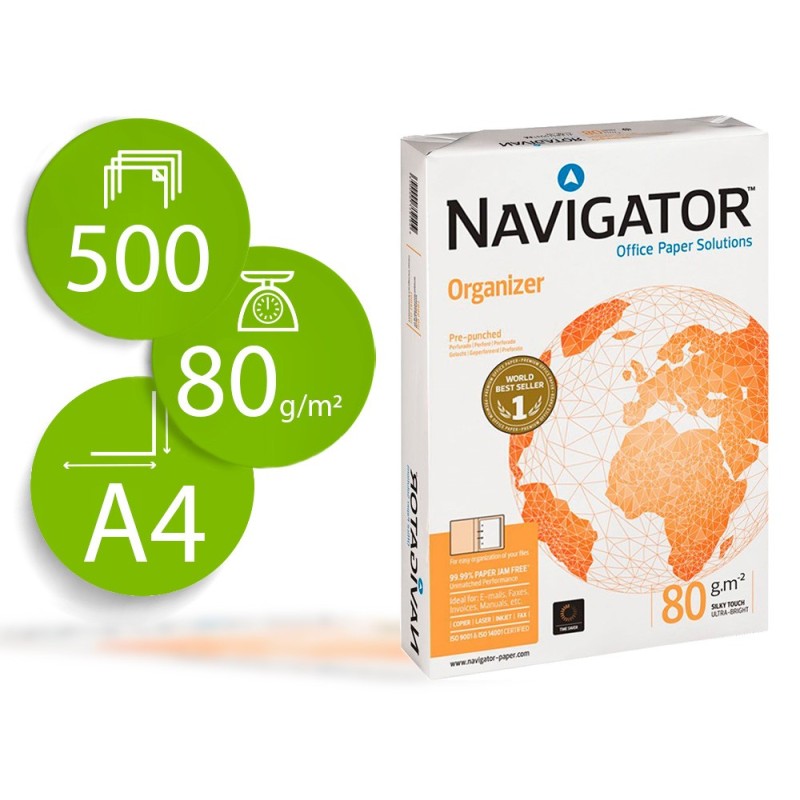 Papel fotocopiadora navigator din a4 80 gramos 2 taladros papel multiuso ink-jet y laser paquete de 500 hojas Papel fotocopiadora navigator din a4 80 gramos 2 taladros papel multiuso ink-jet y laser paquete de 500 hojas