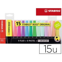 Rotulador stabilo boss fluorescente 70 blister de 15 unidades colores surtidos