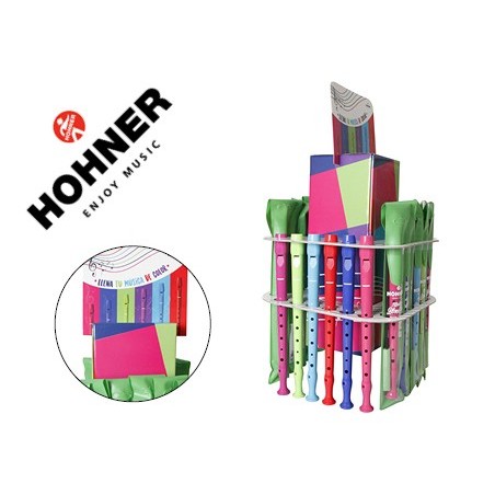 Flauta hohner gama colores expositor sobremesa de 36 unidades surtidas 6 por color 140x140x400 mm