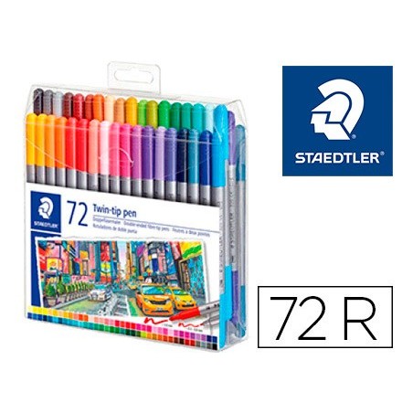 Rotulador staedtler doble punta de fibra 3200 estuche de 72 unidades colores surtidos
