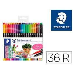 Rotulador staedtler permanente doble punta 3187 estuche de 36 unidades colores surtidos