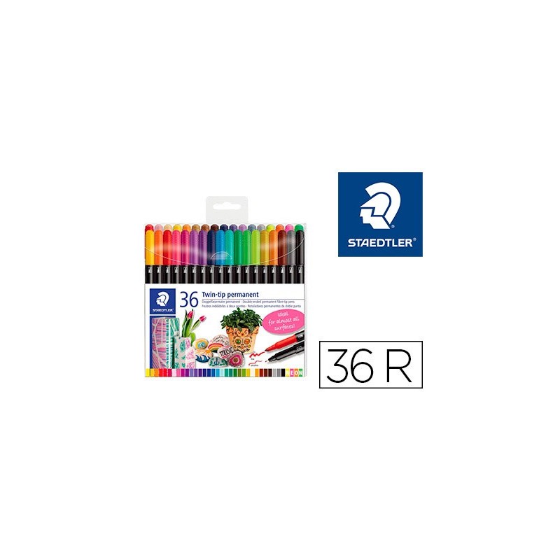 Rotulador staedtler permanente doble punta 3187 estuche de 36 unidades colores surtidos Rotulador staedtler permanente doble punta 3187 estuche de 36 unidades colores surtidos