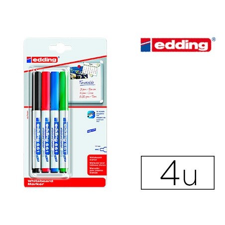 Rotulador edding para pizarra blanca 661 punta redonda 1-2 mm blister de 4 unidades colores surtidas