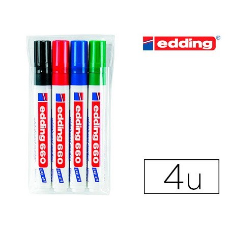 Rotulador edding para pizarra blanca 660 blister de 4 unidades colores surtidos recargable