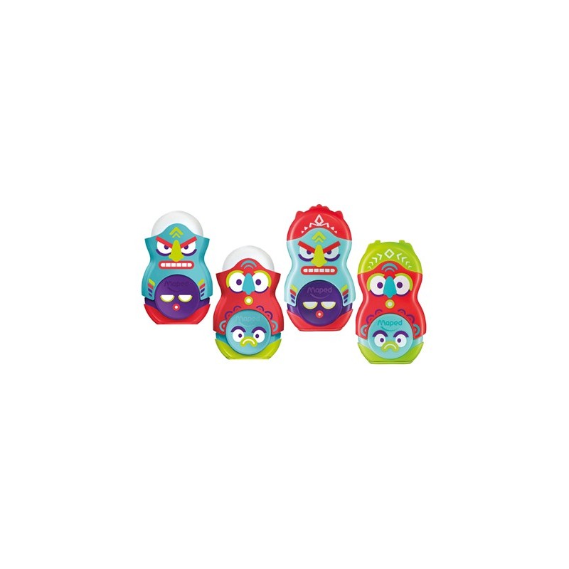 Sacapuntas maped plastico loopy totem 1 uso con goma colores surtidos decorado