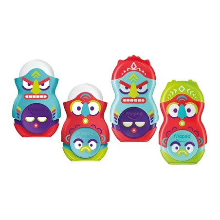 Sacapuntas maped plastico loopy totem 1 uso con goma colores surtidos decorado