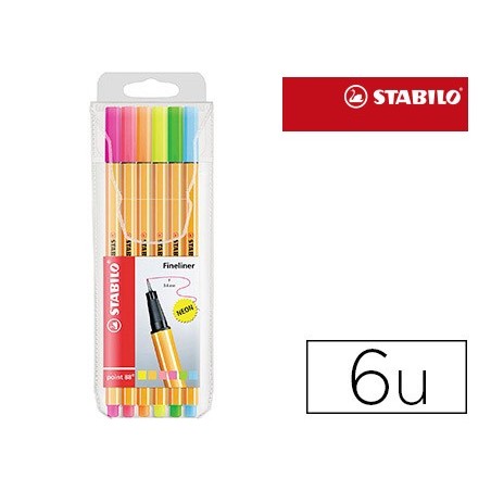 Rotulador stabilo punta de fibra point 88 blister 6 colores surtidos neon
