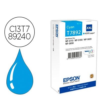 Ink-jet epson t7892xxl wf-5110 / 5190 / 5620 / 5690 cian alta capacidad