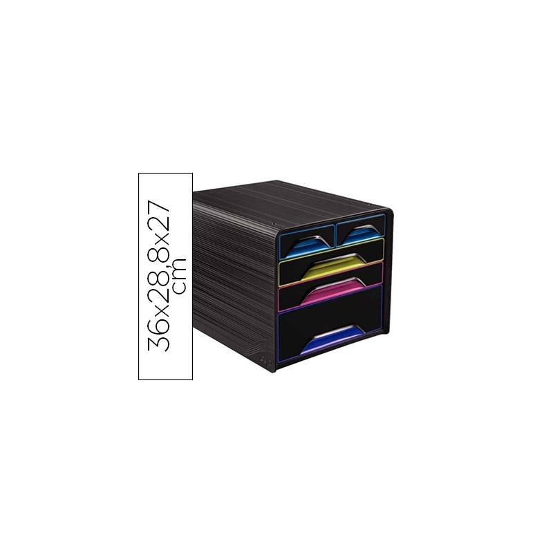 Fichero cajones de sobremesa cep 5 cajones mixtos negro/multicolor 360x288x270 mm Fichero cajones de sobremesa cep 5 cajones mixtos negro/multicolor 360x288x270 mm