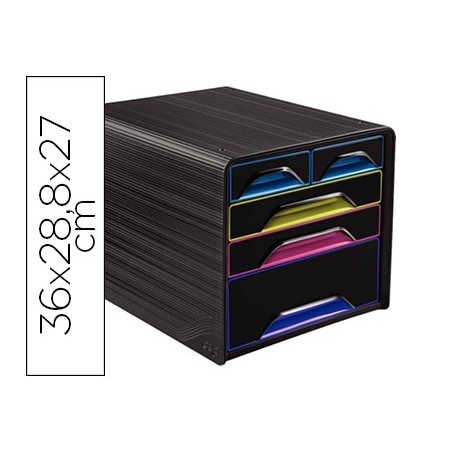 Fichero cajones de sobremesa cep 5 cajones mixtos negro/multicolor 360x288x270 mm