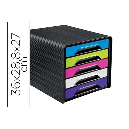 Fichero cajones de sobremesa cep 5 cajones negro/multicolor flashy 360x288x270 mm