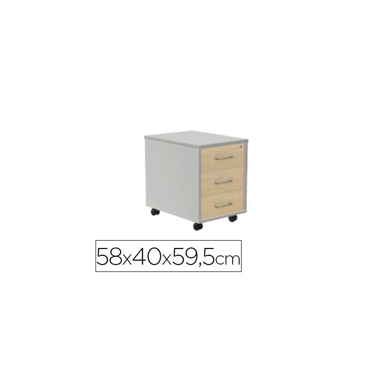 Cajonera rocada con tres cajones serie store 58x40x59,5 cm acabado ab01 aluminio/haya