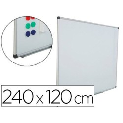 Pizarra blanca rocada acero vitrificado magnetico marco aluminio y cantoneras pvc 240x120 cm incluye bandeja