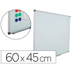 Pizarra blanca rocada acero vitrificado magnetico marco aluminio y cantoneras pvc 60x45 cm incluye bandeja para