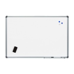 Pizarra blanca rocada acero vitrificado magnetico marco aluminio y cantoneras pvc 90x60 cm incluye bandeja para