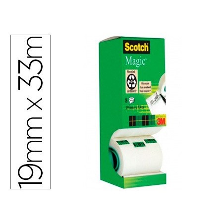 Cinta adhesiva scotch magic invisible 33 mt x 19 mm pack de 8 unidades