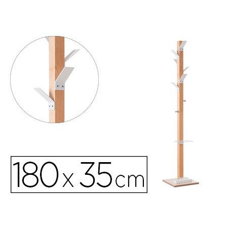 Perchero madera paperflow haya 8 colgadores con paraguero blanco altura 180 cm