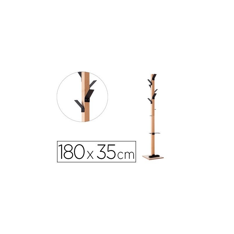 Perchero madera paperflow haya 8 colgadores con paraguero negro altura 180 cm Perchero madera paperflow haya 8 colgadores con paraguero negro altura 180 cm