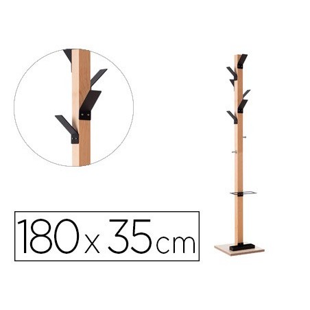Perchero madera paperflow haya 8 colgadores con paraguero negro altura 180 cm