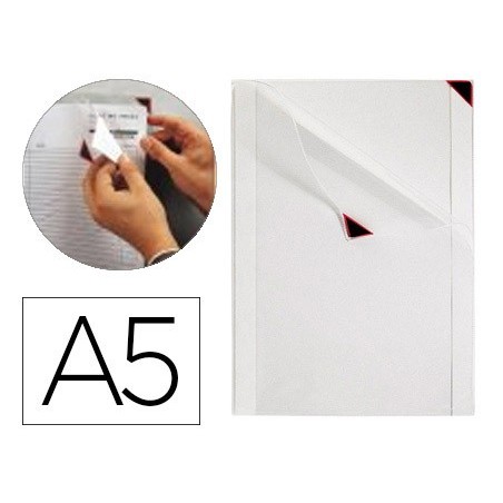Funda de presentacion tarifold kang easy clic adhesiva removible din a5 esquina magnetica pack 5 uds