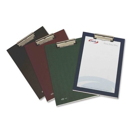 Portanotas pardo carton forrado pvc folio con pinza metalica azul