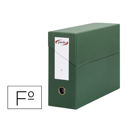 Caja transferencia pardo folio forrado extra doble lomo 80 mm estuche interior con tarjetero verde